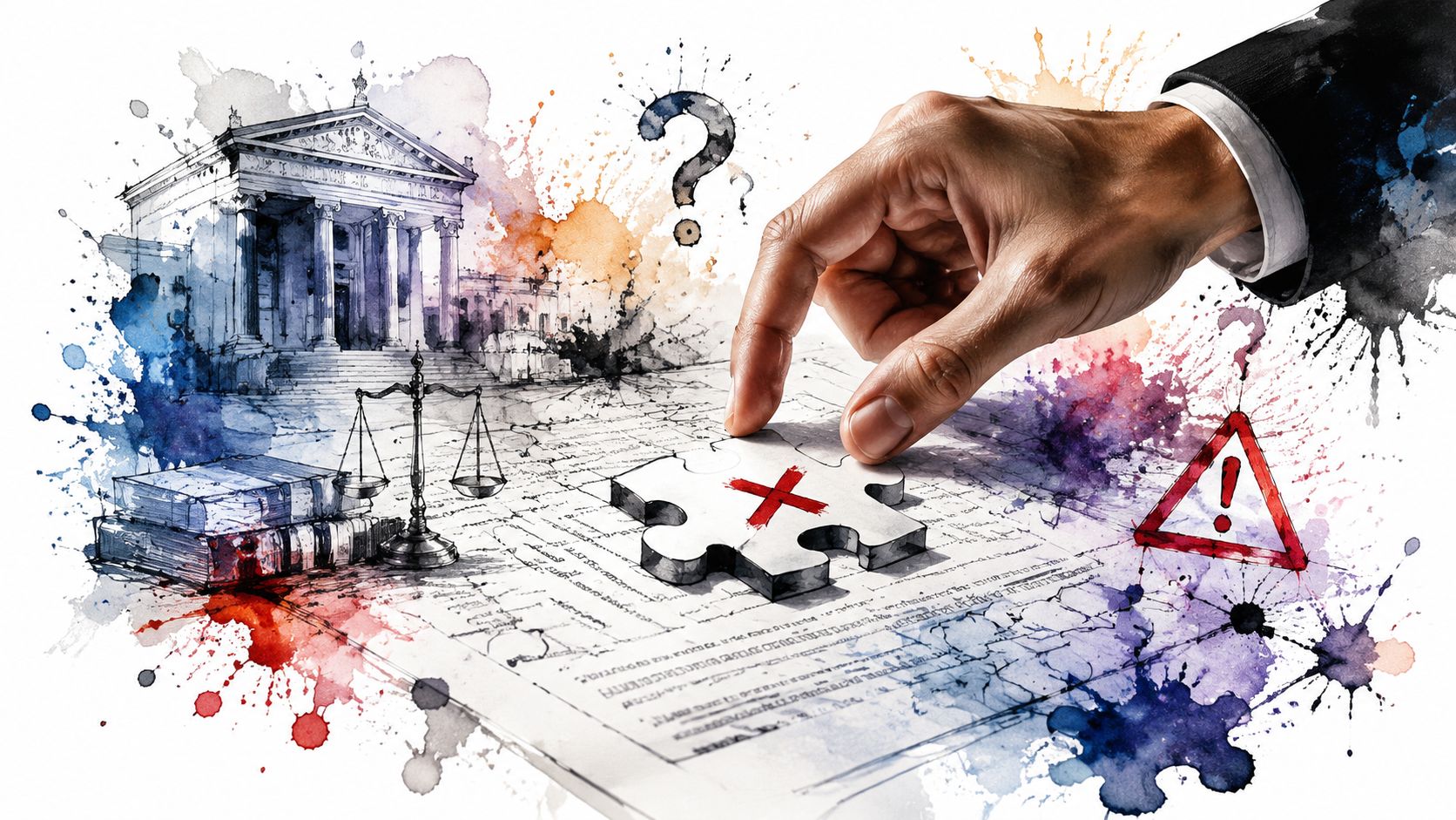 A hand placing a puzzle piece with a red X on a legal document representing probate complexities.