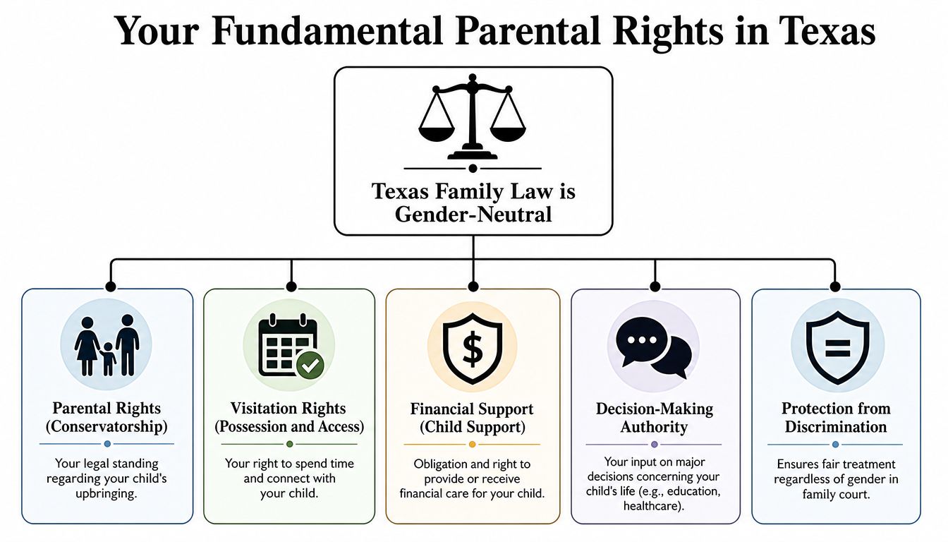 An infographic titled Your Fundamental Parental Rights in Texas, outlining legal rights in child custody cases.